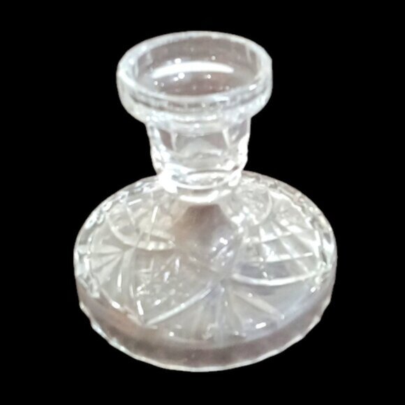 Vintage Clear Glass Candlestick Holders 1930s-1950s Star Pattern Fancy Cut x Two - Picture 4 of 7